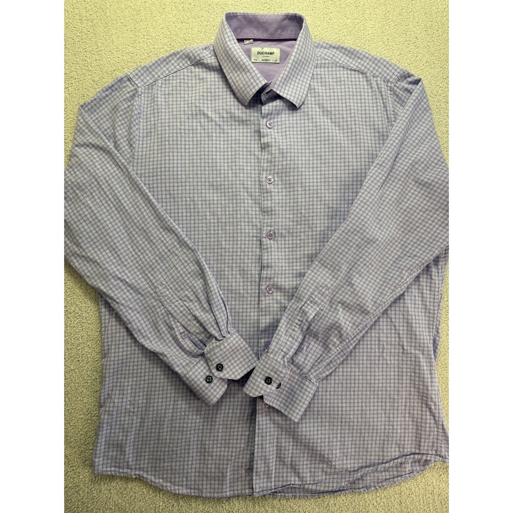 Duchamp Dress Shirt 17‎ XL 43 Purple Check Business Casual Long Sleeve